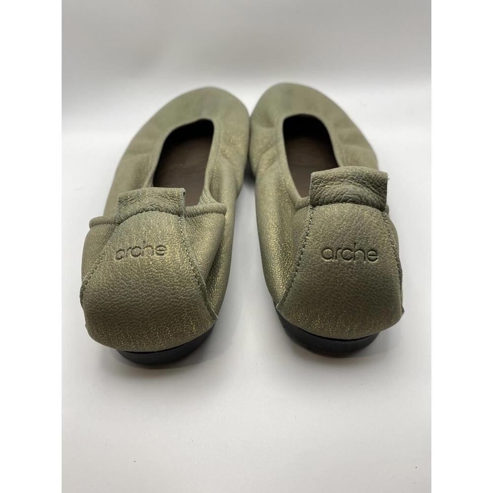 Arche Olive Green Leather Ballet Flats - Picture 2 of 4